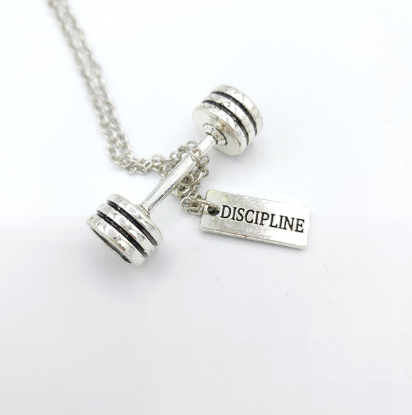 Barbell Discipline Fitness Gym Silver Necklace