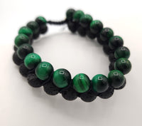 Green Tiger Eyes and Lava Stone Double-Layer Bracelet