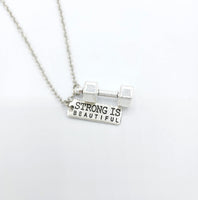 Dumbbell Strong is Beautiful Gym Fitness Silver Necklace