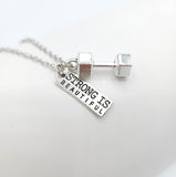 Dumbbell Strong is Beautiful Gym Fitness Silver Necklace