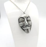 Guy Fawkes Mask Silver Necklace