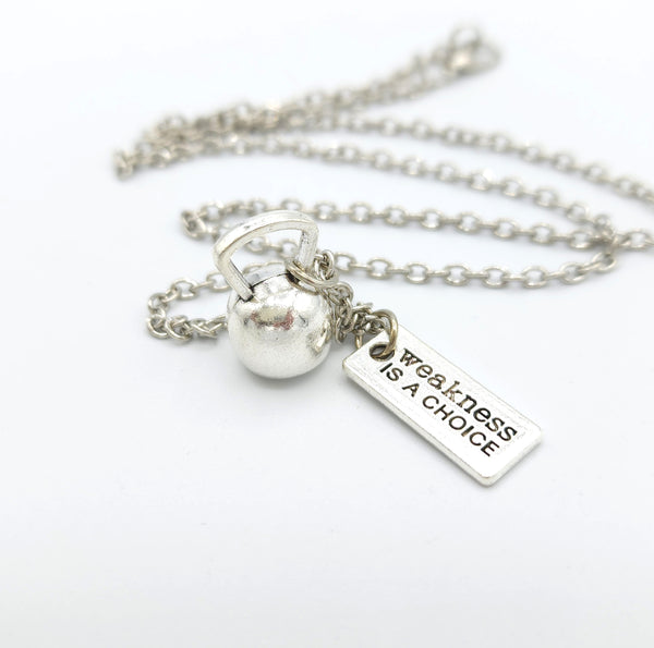 Kettlebell Weakness Is A Choice Silver Necklace