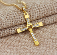 Large Cross CZ Gold Necklace