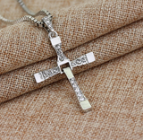 Large Cross CZ Silver Necklace