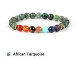 Chakra Stones and African Turquoise Bead Bracelet