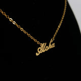 Aloha gold chain necklace up close bust