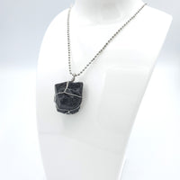 Black Tourmaline Raw Stone Silver Necklace