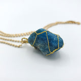 Blue Apatite Raw Stone Gold Necklace