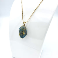 Blue Apatite Raw Stone Gold Necklace