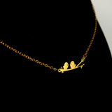 Love Birds on Branch Gold Necklace
