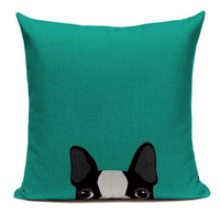 Boston Terrier Dog Peeking Cartoon Face Green Pillow B5
