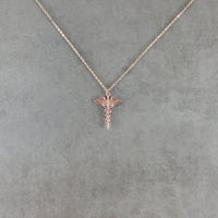 Nurse Symbol Caduceus Rose Gold Necklace