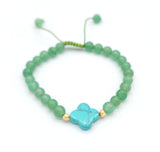 Turquoise Four Leaf Clover and Green Tangling Bead Bracelet