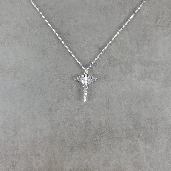Nurse Symbol Caduceus Silver Necklace