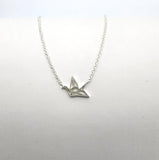 Orizuru Origami Crane Flat Silver Plated Necklace