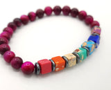 Chakra Square Stones and Red Tiger Eye Bead Bracelet