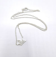 Orizuru Origami Crane Flat Silver Plated Necklace