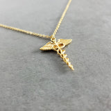 Nurse Symbol Caduceus Gold Necklace