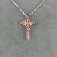 Nurse Symbol Caduceus Rose Gold Necklace