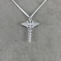 Nurse Symbol Caduceus Silver Necklace