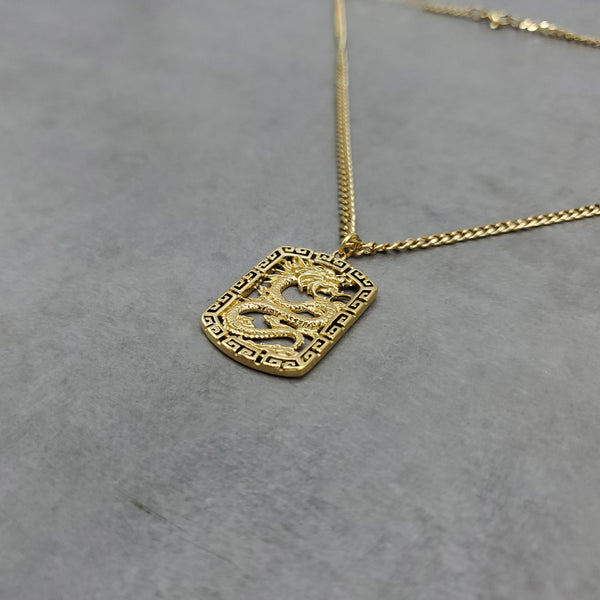 Gold Dragon & Phoenix Auspicious Pendant Necklace