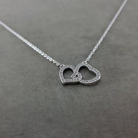 Heart Double Silver CZ Necklace