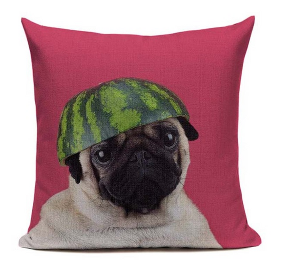 Pug Watermelon Hat Dog Pillow Cover DOG15