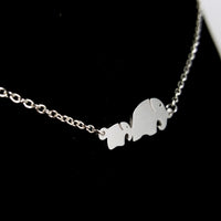 Elephant Baby and Mother Silver Necklace