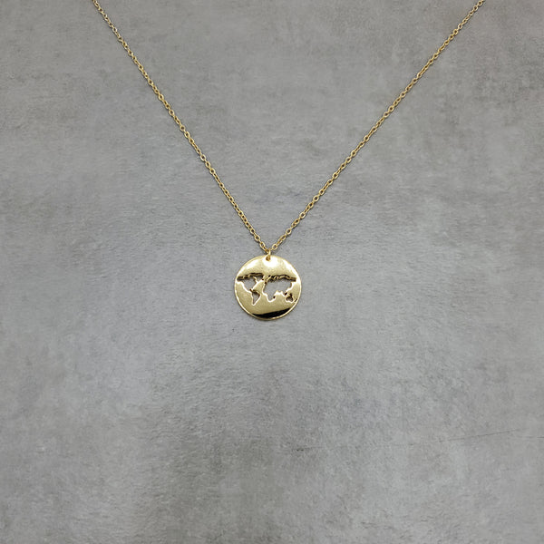World Map Pendant Gold Necklace