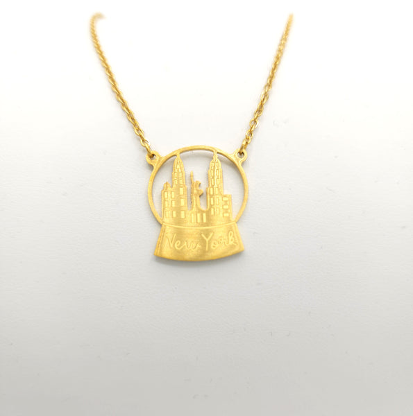 New York City Snowglobe Gold Necklace