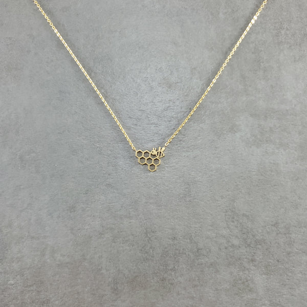 Honeycomb Bee Gold Necklace