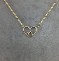 Mountain in Heart Gold Necklace