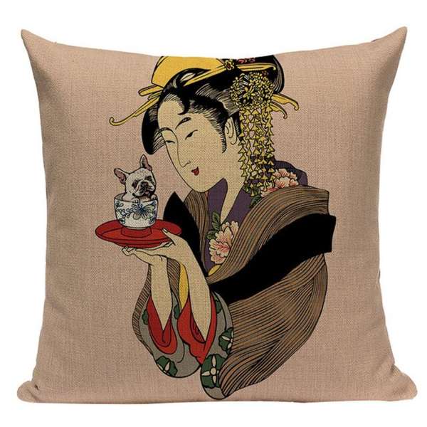 Geisha Pug Cup Pillow Cover JP21
