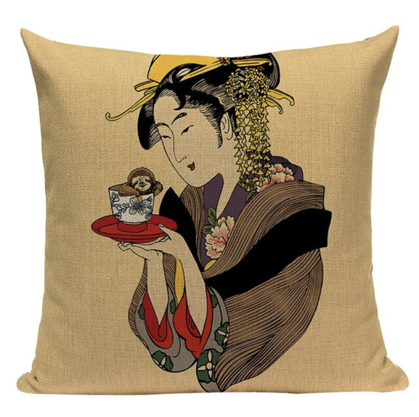 Geisha Sloth Cup Pillow Cover JP22