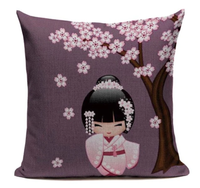 Japanese Kimono Girl Purple Pillow Cover JP25