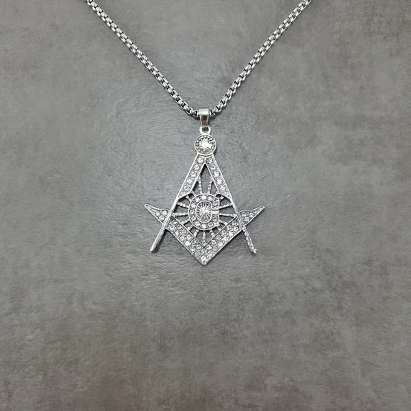 Freemason All-Seeing Eye CZ Silver Necklace