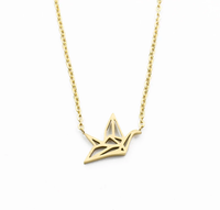 Orizuru Origami Crane Flat Gold Plated Necklace