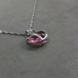 Heart Pink Crystal Silver Necklace