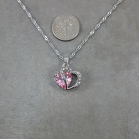 Heart Pink Crystal Silver Necklace