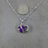 Heart Purple Crystal Silver Necklace