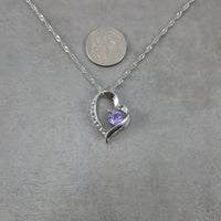 Heart Purple Small Crystal Silver Necklace