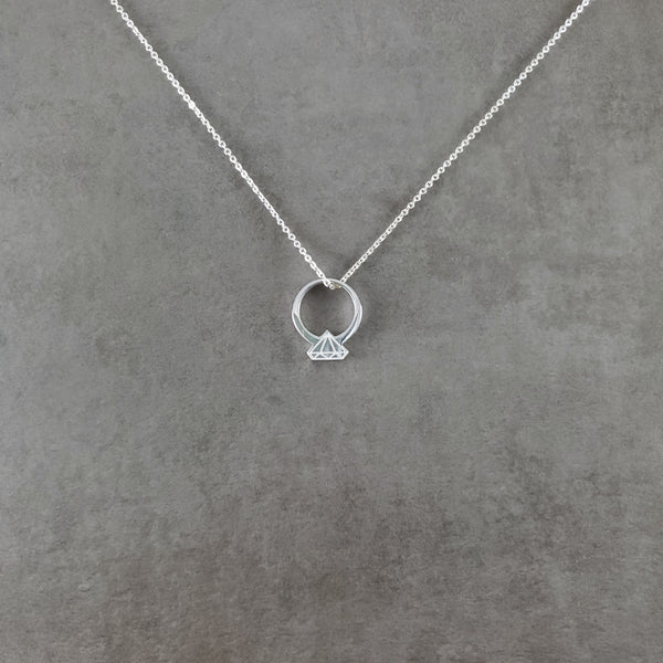 Diamond Ring Silver Necklace