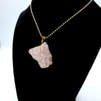 Rose Quartz Raw Stone Gold Necklace