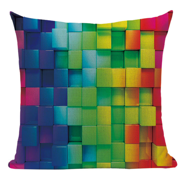 Rainbow Pattern 3D Cubes Pillow Cover RP1