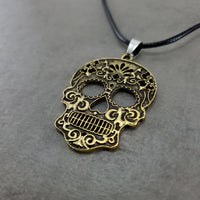 Calavera Sugar Skull Gold Necklace