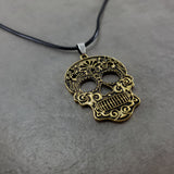 Calavera Sugar Skull Gold Necklace