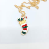 Christmas Stocking Colored Gold Necklace