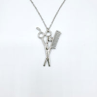 Scissors Comb CZ Silver Necklace