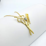 Scissors Comb CZ Gold Necklace