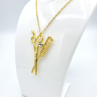 Scissors Comb CZ Gold Necklace